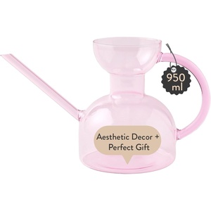 image:imageModern Sprout Plant Watering Can  Handcrafted from Borosilicate Glass  Long Spout Vessel for Indoor Plants  32 Oz Capacity  Multipurpose Watering Can and Flower Vase for Houseplants TealBlush